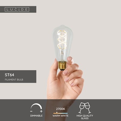 Lucide ST64 - Filament bulb - Ø 6,4 cm - LED Dim. - E27 - 1x4,9W 2700K - Transparant
